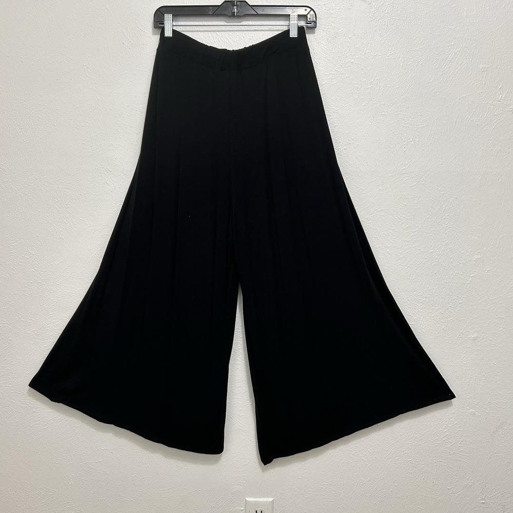 Free People Beach Black Palazzo Wide Leg Knit Elastic Waist Flowy Pants S/P Boho